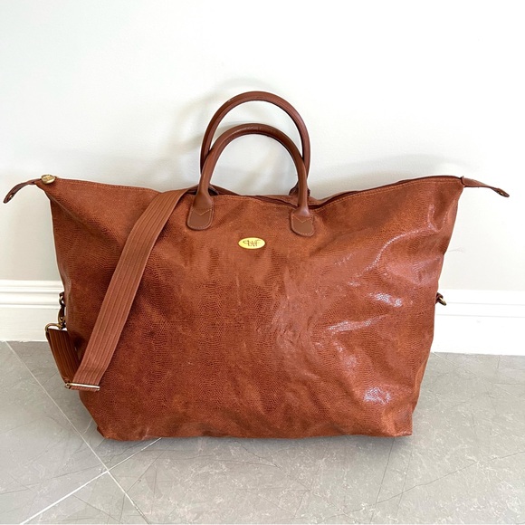 Diane Von Furstenberg Tan Faux Leather Oversize Travel Weekender Shoulder Bag - Picture 3 of 13